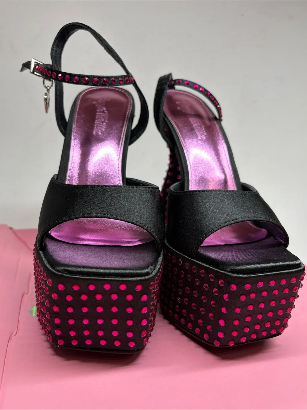 Sugar Thrillz Black Platform Heels with Pink Stud Detailing